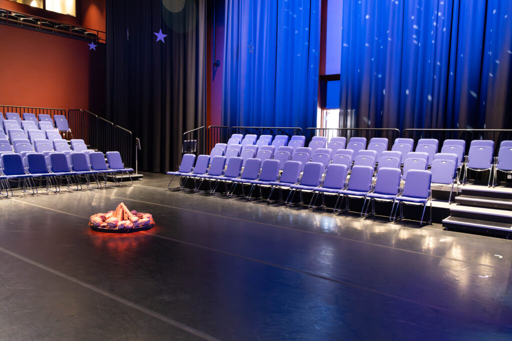 A shot of the seating and the stage at the Arts United ArtsLab black box theater.